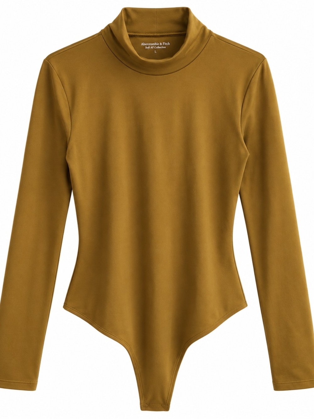 Abercrombie & Fitch Women's Mustard Long-Sleeve Mock Neck Bodysuit - Solid